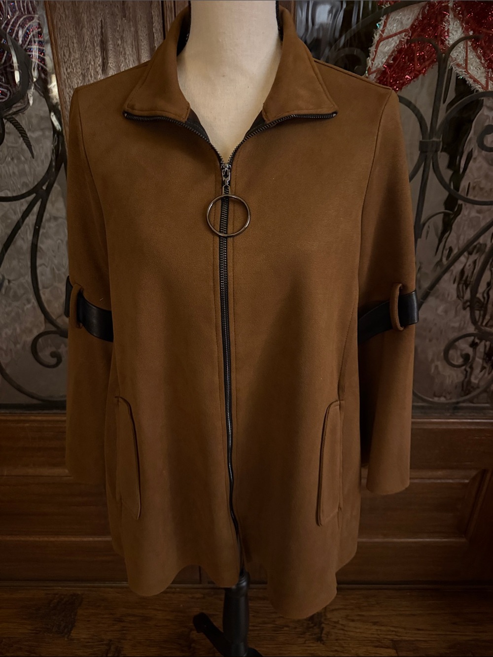 Joseph Ribkoff Women's Tan Utility Zip Jacket with Ring Pull